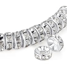 ZHIYUXI 200PCS Rondelle Spacer Beads for Jewelry Making 8mm Crystal Rhinestone Sliver Spacers Beads for Bracelets Necklaces