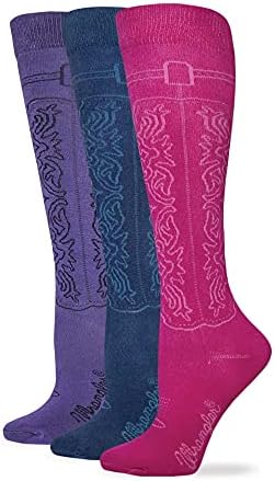 Wrangler Ladies Cowgirl Boot Knee High Socks 3 Pair Pack, Medium