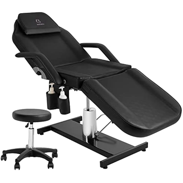 Hydraulic Facial Chair Tattoo Chair Adjustable Professional for Esthetician Beauty Lash Extensions Spa Table Esthetician Chair Spa Beds for Esthetician with Storage Pocket Black