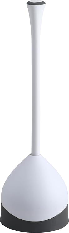 Clorox Toilet Plunger with Hideaway Holder Caddy Heavy-Duty Compact Design with Non-Skid Rubber Base for Bathroom Convenient Storage Toilet Unclogger, 6.5x19.5-Inch, White