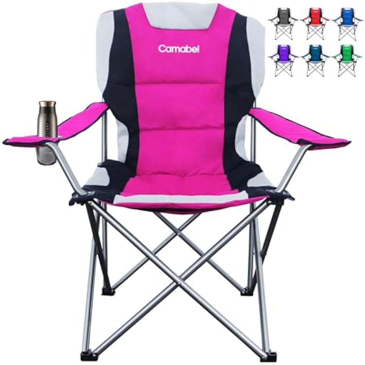 Camabel Folding Camping Chairs 400lbs Oversized Outdoor Collapsible Lawn Chair Padded Sports Portable Lightweight Chairs for Beach Hiking Fishing Picnics with Cup Holder Hanami Pink