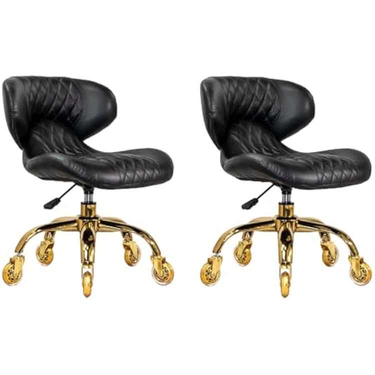 MAYAKOBA Set of 2 Nail Salon Pedicure Stool HugoII Pedicure Chair Short Adjustable Comfort Pneumatic Pump Salon Furniture & Equipment, Black Gold