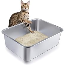 Stainless Steel Cat Litter Box - Small Litter Pan for Cats, Rabbits, and Pets, Non-Stick, Odor-Free, Easy to Clean, Splash-Proof, Sturdy and Durable(15.8" L x 11.8" W x 3.94" H)
