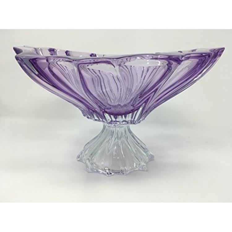 Bohemia Crystal Glass Footed Bowl Vase, 13Dia Plantica Amethyst Purple Decorative Wedding Elegant Centerpiece Vintage European Czech Design