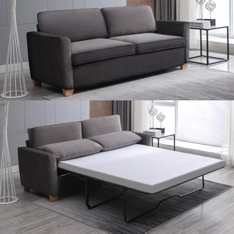 PUREMIND Sleeper Sofa Couch with Pullout Bed, Velvet Full Size Pull Out Sofa Bed with Folding Foam Mattress, 2-in-1 Pull Out Couch Beds Sleeper Loveseat Pull-Out Beds for Living Room, Small Spaces