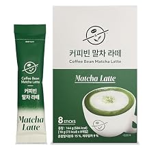 Coffee Bean Matcha Latte Sticks, 8 Single-Serve Packets Made with Jeju Matcha for a Smooth, Balanced Green Tea Latte Enjoy Hot or Iced