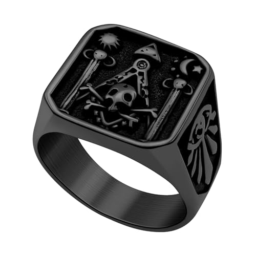 Masonic Rings for Men, 316L Stainless Steel18K GoldBlack Freemason Band Rings Jewelry, with Gift Box