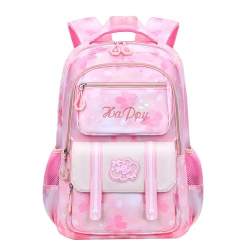 JiaYou Girl Flower Pattern Backpack Primary School Bookbag water-resistant Child DaypackPink-B,24 Liters