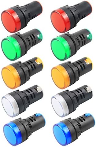 10Pcs Indicator Light ACDC 24V, 22mm Panel Mount, for Electrical Control Panel, HVAC, DIY Projects