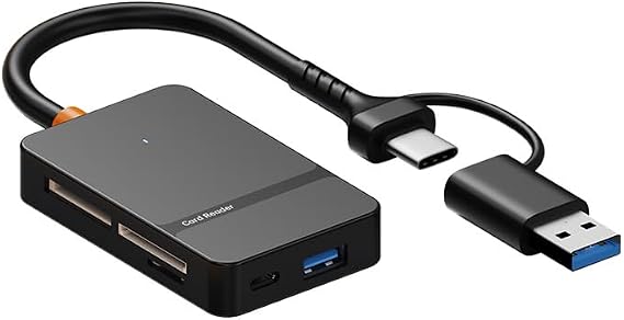 SD Card Reader for iPhone iPad MacBook, 6-in-2 Dual Plugs USB C to SD/Micro SD/MS/CF Memory Card Reader with USB 3.0 OTG