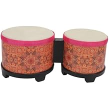 Bongo Drum Set 5 Inch 6 Inch Hand Percussion Instrument Professional Quality Animal Skin Head Durable Plastic Rubber Construction for Kids Adults Beginners Professionals (Orange Texture)