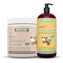WONDER PAWS Mushroom Complex Powder Plus Omega Max Fish Oil - for Dog's Immune Health, Vitality, Skin & Joint Care Mushroom Complex 90 Scoops - Omega Max 16 Ounces