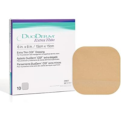 ConvaTec DuoDERM Extra Thin Control Gel Formula 6x6 Hydrocolloid Sterile Adhesive Dressing for Superficial Wounds, Low Friction, Latex-Free, Waterproof, Square, Beige, 10ct Box