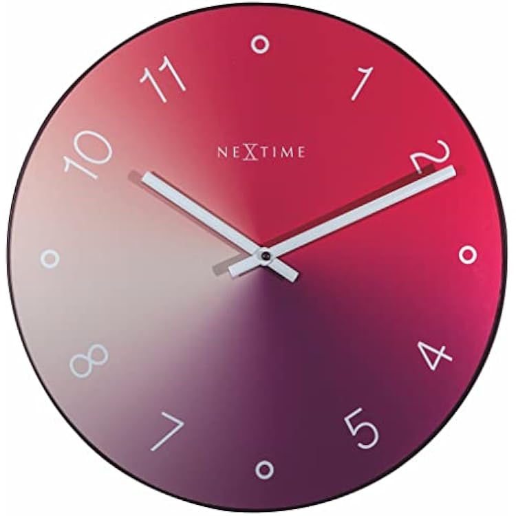 NEXTIME Wall Clock-Diameter 40 cm-GlassMetal-Red-Gradient, 40 x 0.7 cm