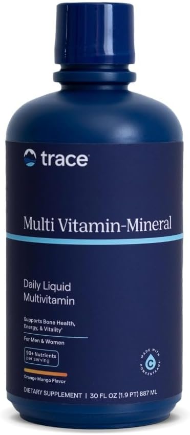 Trace Minerals | Liquid Multi Vitamin-Mineral | B Vitamins, Antioxidants, 72+ Ionic Daily Energy, Hair, Skin, Nails for Men and Women (Orange Mango)