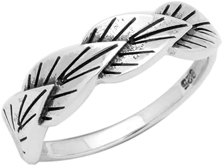 Sterling Silver 925 Leaf Design Ring Nature Lover Jewelry for Women & Girls Adorable Floral Band Ring Vintage Style Silver Jewelry for Ladies