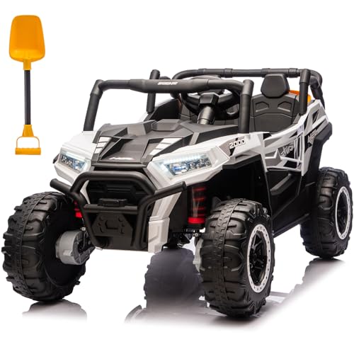 24V Car for Kids, 4WD Ride on Electric Cars, 4x4 Battery Powered Electric UTV for Boys Girls, 3 Speeds Off Road Truck with Bluetooth White