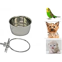 Pet Dog Stainless Steel Coop Cups with Clamp Holder - Detached Dog Cat Cage Kennel Hanging Bowl,Metal Food Water Feeder for Small Animal Ferret Rabbit (Small)