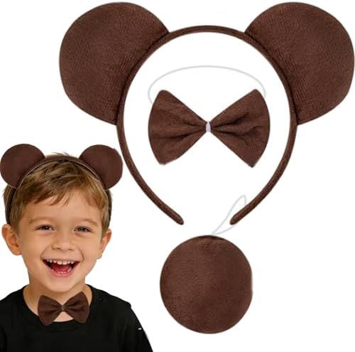 Kirei Sui Funny Bear Costume Set with Ears Headband Bow Tie Tail Halloween Dress Up for Kids & Adults