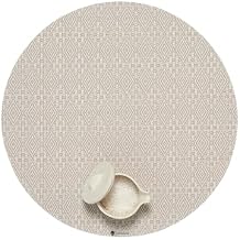 Martha by Martha Stewart | Chilewich Boxwood Placemats in Flax - Set of 4 - Easy Care Woven Tabletop Textiles - Indoor/Outdoor - 15" Round