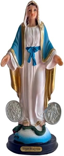 Cannan Virgen Milagrosa 8" Nuestra Senora De Las Gracias De La Medalla Milagrosa Resin Religious Figure