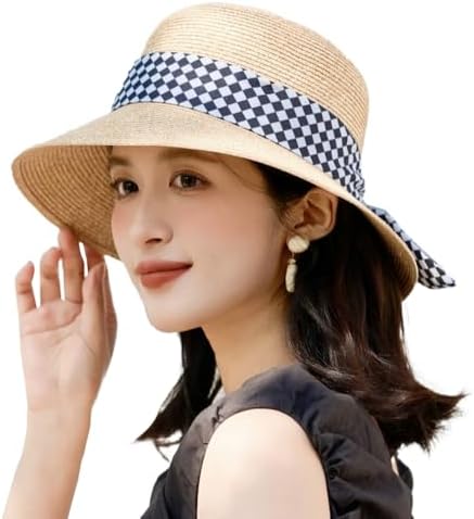 Stylish Straw Hats for Women Sun Protection Floppy Beach Hat with Decorative Bow Elegant Summer Cloche Hat for Resort Travel