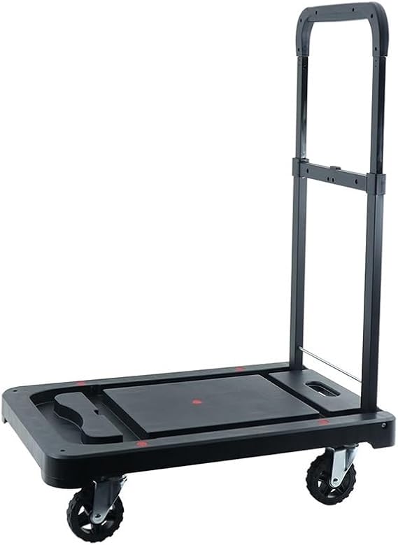 Foldable Flatbed Cart, Portable Push Pull Trolley for Easy Loading and Storage, Multifunctional Heavy Duty Handcart Truck, Black