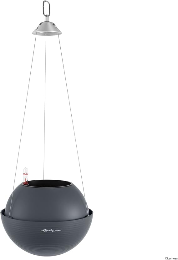 Lechuza BOLA Color 23 Slate, Self-Watering Hanging Planter, D9.1 H7.1 in
