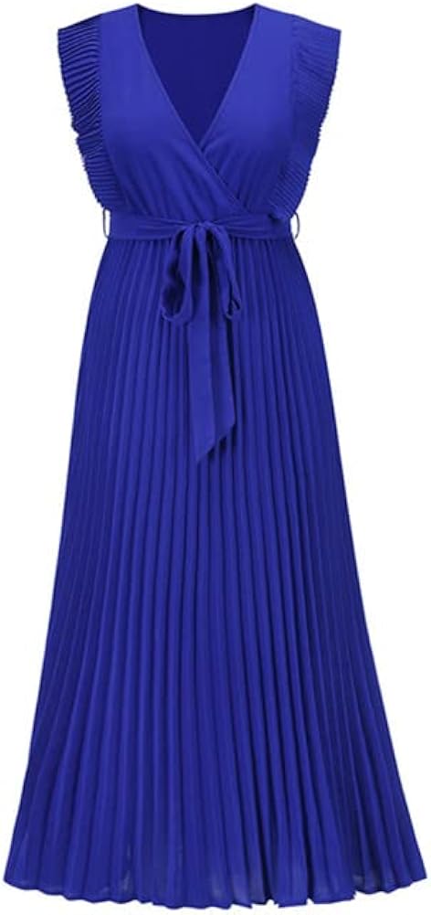 Summer Long Dress Beach Party Dresses for Women Casual V Neck Sleeveless Holiday Dress Blue
