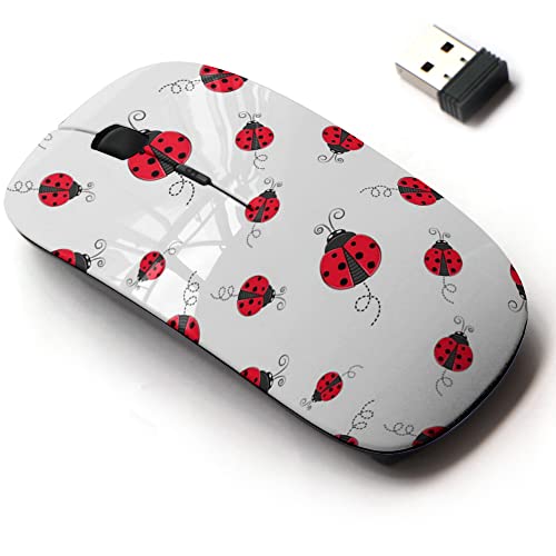 2.4G Wireless Mouse with Cute Pattern Design for All Laptops and Desktops with Nano Receiver - Ladybug Simple