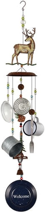 Sunset Vista Designs 14758 Deer and Dishes Metal Wind Chime, Galvanized