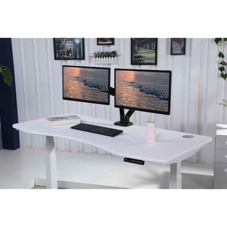 ApexDesk K Series 71 3 Stage with Dual Motor Electric Adjustable Standing Desk for Home and Office Width and Height Adjustable -Curved Moon White Top