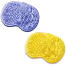 2 PCS Shower Foot & Back Scrubber Brush, Hands Free Wall Mounted Back Massager Mat with Non-Slip Suction Cups Deep Cleaning Foot Brush Exfoliating Silicone Massage Cleaner (Blue&Yellow)