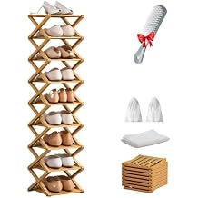9 Tier Bamboo Shoe Rack, The 9-Tier No-Assembly Bamboo Rack, Foldable Bamboo Shelf Organizer, Space Saving Collapsible Shelves for Entryway, Closet, Bathroom, Bamboo Shoe Rack (Wood, 9Tier)