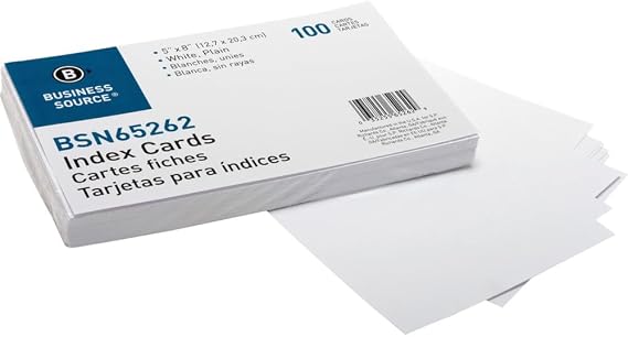 Business Source Plain Index Cards, White, 5 X 8