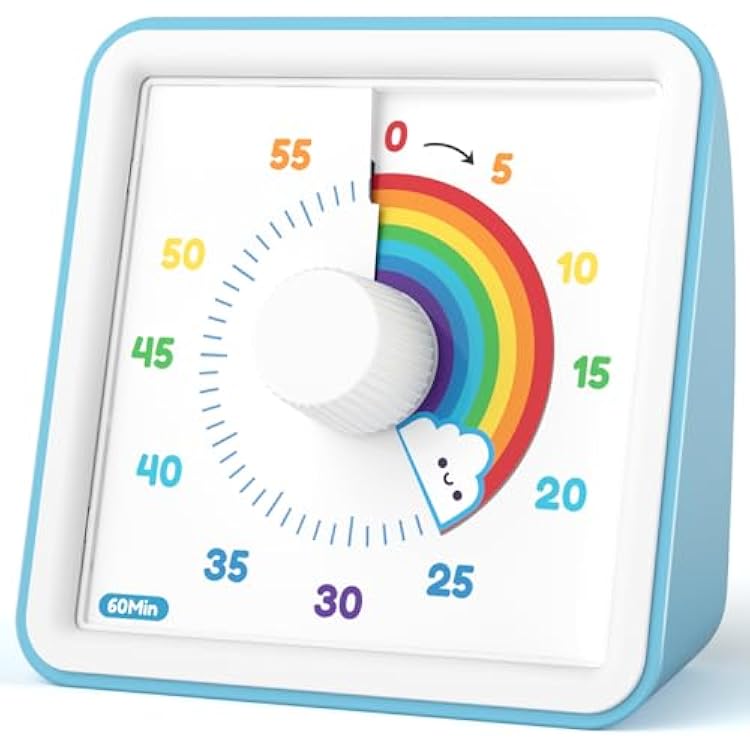 LIORQUE 60 Minute Visual Timer for Kids, Visual Countdown Timer for Classroom Office Kitchen with Rainbow Pattern Design, Pomodoro Timer with Silent Operation Batteries Included