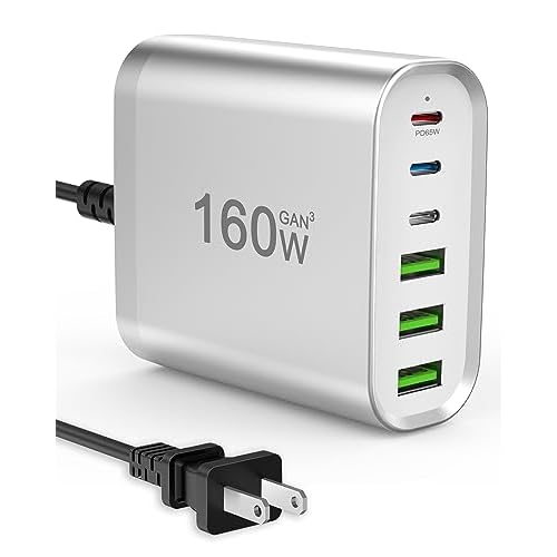 155W 6-Port Fast USB C Charging Station, Portable USB C Wall ChargerPower Adapter for MacBook ProAir Series, iPhone 141312MiniProPro Max, Samsung Galaxy Note, and More