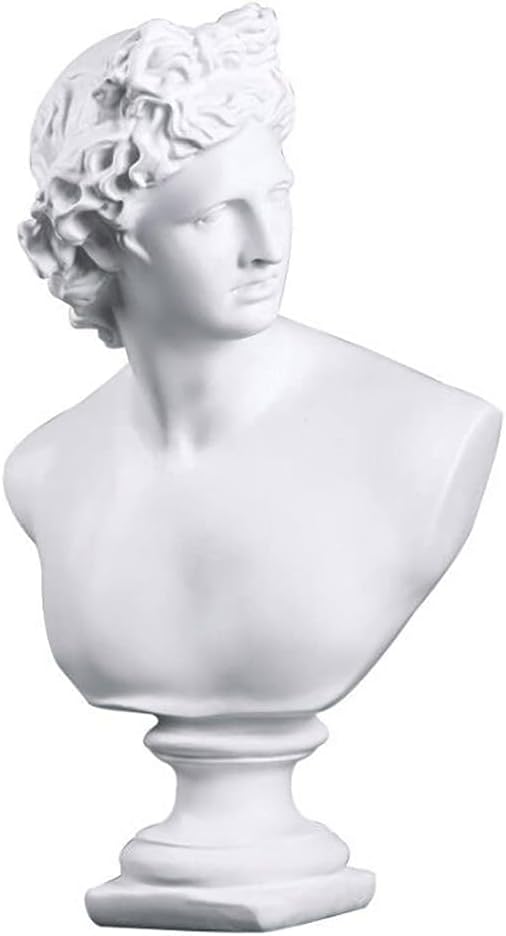 11.8 Inch Classic Greek White David Man Bust Statue, Large Resin Roman Goddess Apollo Sculpture for Home Decor