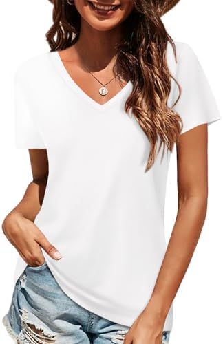 Elesomo Long Sleeve Shirts for Women Cotton Tshirts V Neck Spring Tops Basic Tee