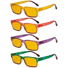 Eyekepper 4 Pack Computer Reading Glasses - Fashion Blue Light Blocking Readers for Women Men Amber Tinted +1.25