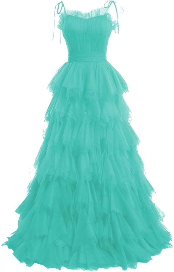 Long Prom Dress Tulle Sleeveless A-Line Formal Evening Dresses Spaghetti Strap Wedding Guest Dresses