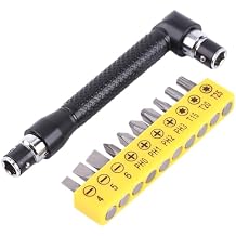 Hex Socket Wrench with Screwdriver Bits, L-Shape 1/4 Inch Hex Socket Wrench Double Head with Various Screwdriver Bits Hand Tool with 10 Bits for Wood Workers, Builders