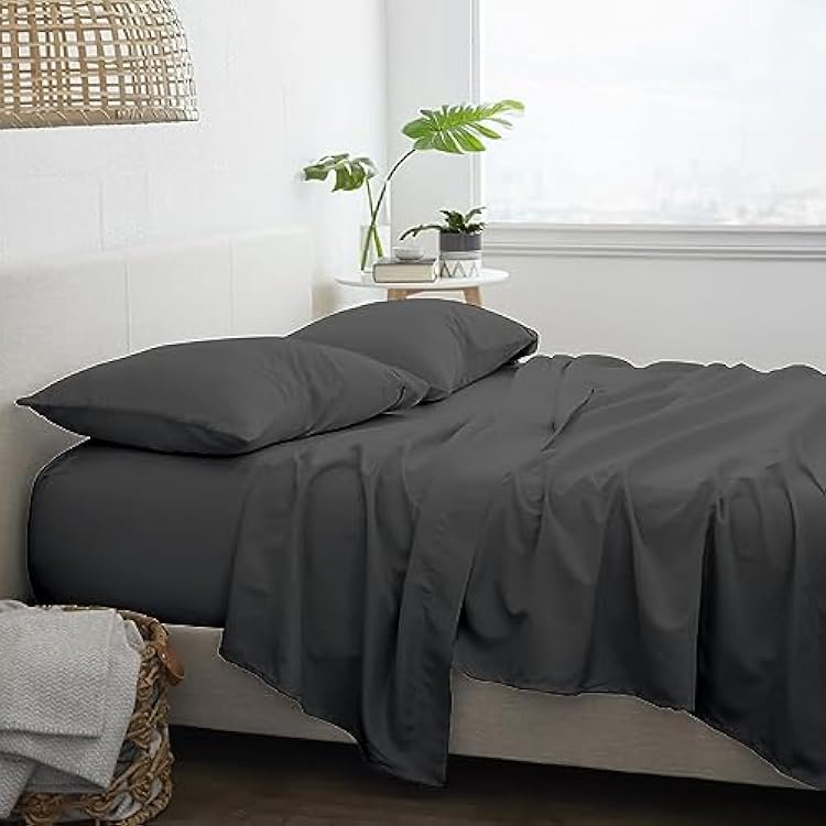 100% Natural Cotton Sheets - Luxury Twin Size Cooling Bed Sheets - Soft Sateen Weave Cotton Bed Sheets - Deep Pocket Fits Upto 16 Deep Mattress - Dark Grey