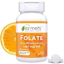 EZ Melts Dissolvable Folate 1,667 mcg DFE - Methylated Folate Supplement - Heart Health & Healthy Fetal Development - Non-GMO, Vegan & Dairy-Free - Orange Blast -60 Dissolvable Tablets (60 Servings)