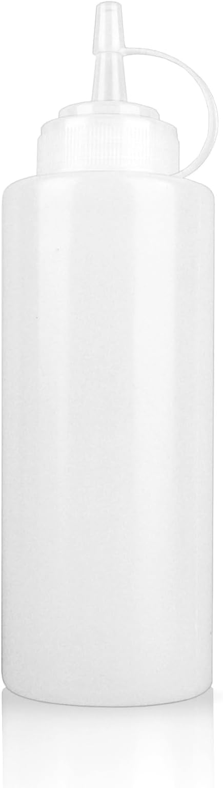 12 oz Semi-Transparent Soft Plastic Condiment Squeeze Bottle, Leak-Proof, Plastic Squirt Bottles for Sauce, Syrup, and Oil