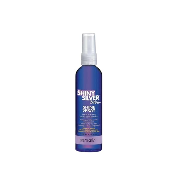 One 'n Only Shiny Silver Ultra Hair Shine Spray & Glossing Mist, 4 oz | Purple Hairspray for Shining & Smoothing, Restores Brightness to Blonde, Gray & Highlighted Strands, UV & Thermal Protection