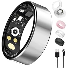 Smart Ring for Women Men, Health Tracker with Heart Rate/Blood Oxygen/Blood Pressure/Sleep Monitoring/Step Counting, IP68 Waterproof Fitness Ring, No App Fees for iPhone & Android (Silver, 14#)