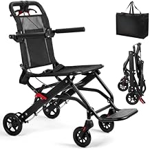 Aluminum Alloy Ultra-Thin Transport Chair for Adults,Wheelchair,Foldable Wheelchair with Flip-up Armrest, Portable Transportation Travel Wheelchair, Bearing 286lbs