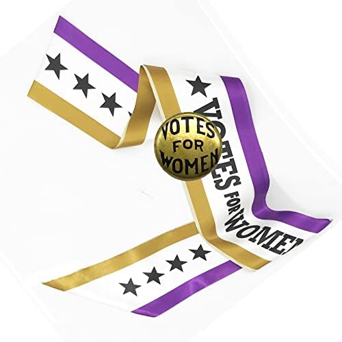 RosieCentral Suffrage Sash in 3 Colors of American Suffragette Movement Plus Gold VOTES FOR WOMEN Button. 2 Items