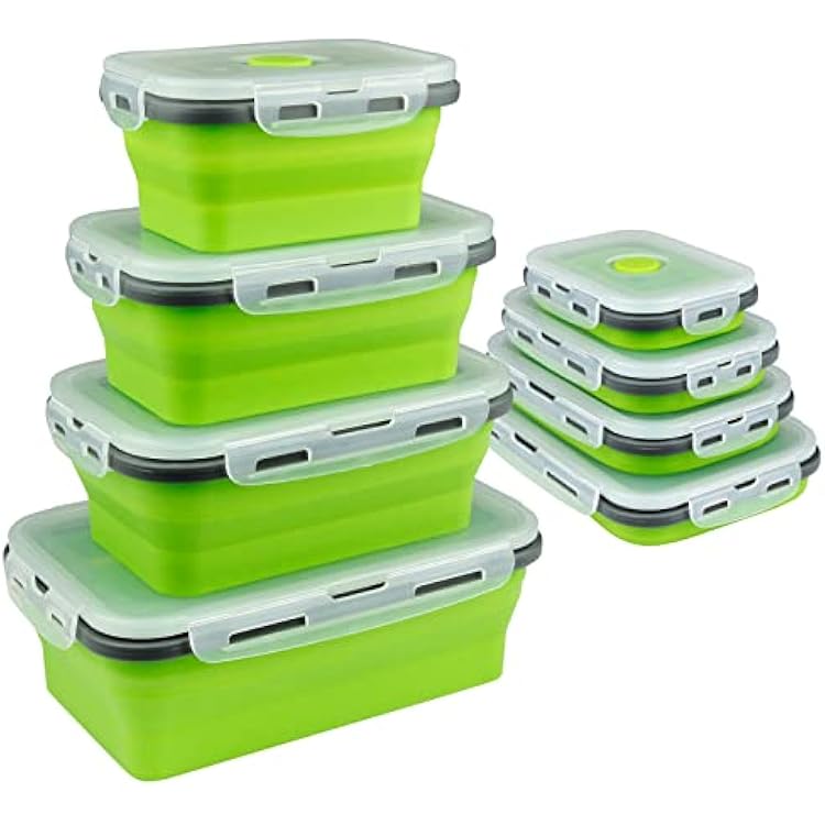 Guyuyii Collapsible Food Storage Containers - 4-Pack Silicone Food Storage Containers with Lids - Microwave, Dishwasher and Freezer Safe - Perfect for Camping, Picnics, and RV Living